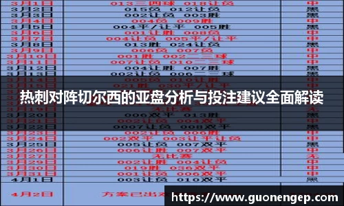 热刺对阵切尔西的亚盘分析与投注建议全面解读