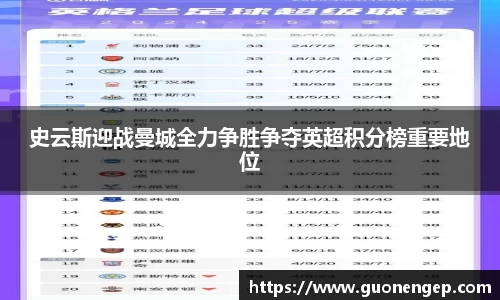 史云斯迎战曼城全力争胜争夺英超积分榜重要地位